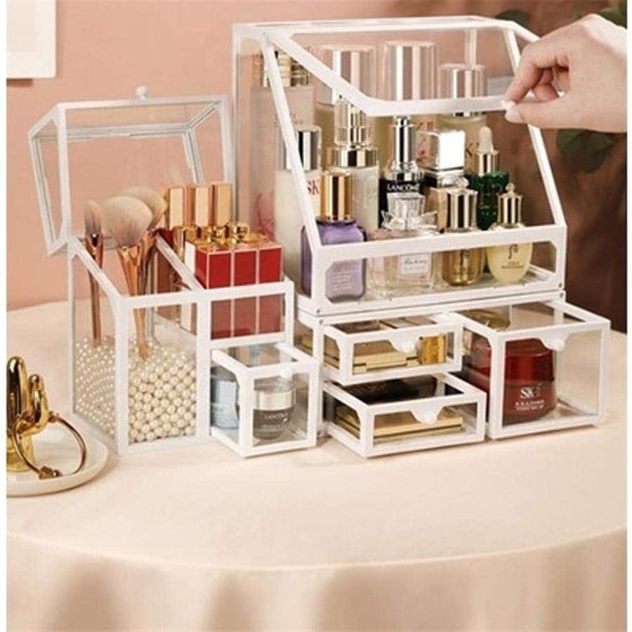 韓国ファッション 家庭用 防塵 クリア デスクトップ 化粧品 収納ボックス 大容量-85