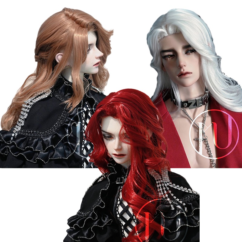 BJD 1/3 ドール用ウィッグ ロング パーマ サイドパート 柔らかい高温糸 セット済み 黒 白 コーヒー 赤 SD/小顔SDサイズ球体関節人形用ウィッグ