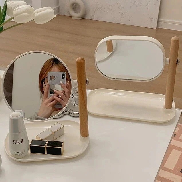 団体購入（10個）トレイ付ミラー鏡卓上おしゃれ可愛い韓国インテリア雑貨プレート小物入れ化粧品アクセサリーアンティー