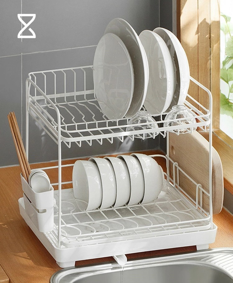 【2025限定SALE】食器 二層狭いタイプ 水切りかご 2段式水切りラック バスケット ステンレス製 錆びない 水が自動で流れる 乾燥 食器水切り ディッシュラック 大皿立て 鍋蓋スタンド 箸立て 6,044円