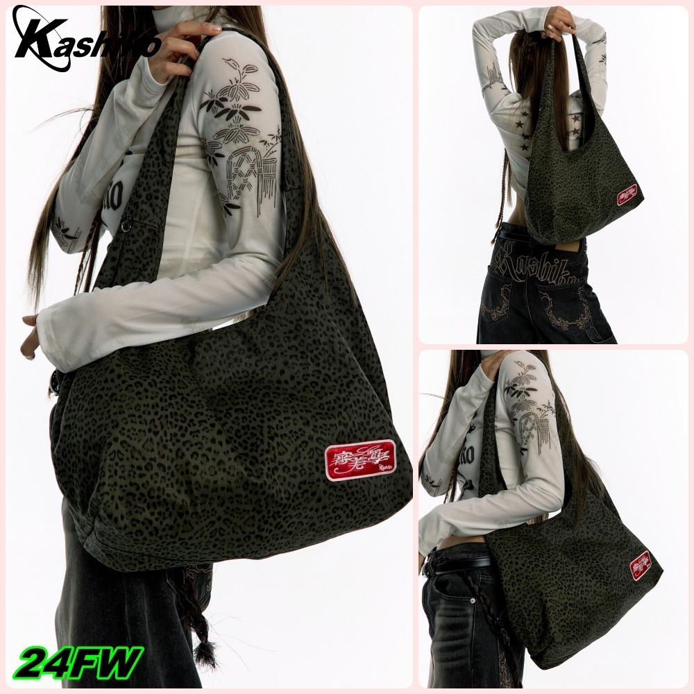 早期完売★Kashiko★Leopard Print Shoulder Bag Khaki★大人気 Kashiko Leopard Print Shoulder Bag
