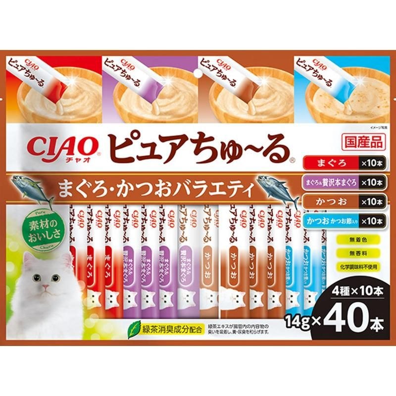 （まとめ買い）CIAO チャオ ピュアちゅ～る まぐろ/かつおバラエティ 14gx40本 猫用おやつ [x3]