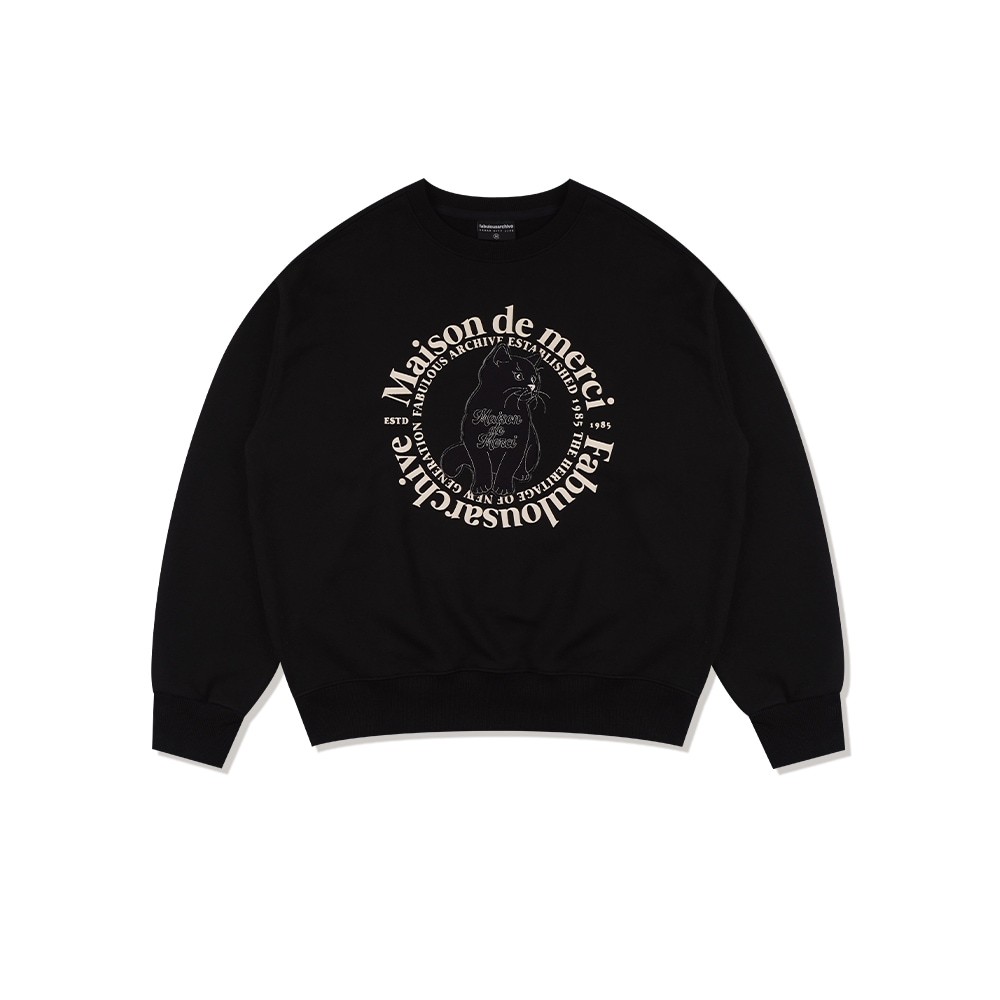 ファビュラスアーカイブ女性用クロップメゾンキャットパッチヘビーテリースウェットシャツブラック (FCD3TS710W)