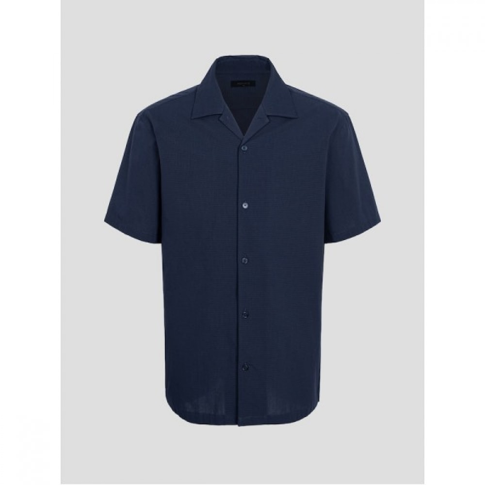 (Logadis) ソリッドオープンカラーレギュラーフィット半袖シャツ-ネイビー (MA4465AC4R)