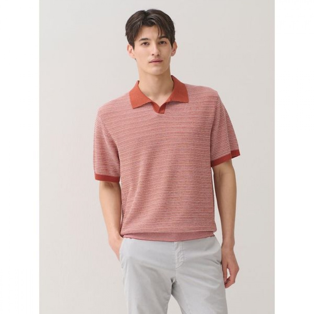 [ギャラクシーライフスタイル] ピンストライプオープンポロネックセーターオレンジ（GC4351M028） 11,329円