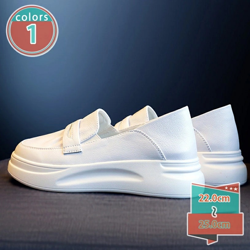 1000円OFFクーポン スリッポン スニーカー レディース 厚底 白 黒 ローファー ローカット 革靴 紐無し レザー 美脚 おしゃれ カジュアルシューズ フラットシューズ 4cmヒール 低反発イン