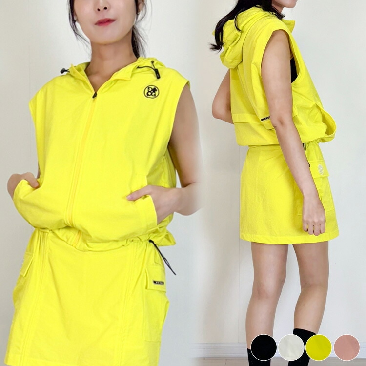 ゴルフウェア ベスト レディース 韓国 ジップアップ フード付き 涼しい 夏 春 秋 ネオン 黒 白 ピンク 春夏 袖なし フーディー チャック