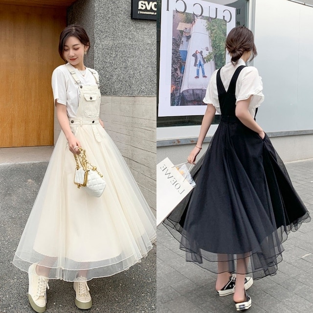 ドッキング ジャンパースカート 異素材ミックス ストラップスカート レディース フェアリーデザイン 6,142円