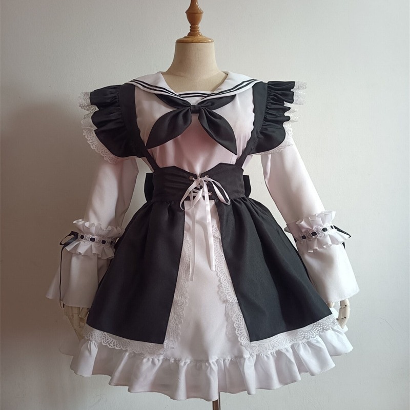 【24H時間限定特壳】韓国セーラーユニフォーム超萌えメイド服レディースコスプレコスチューム长袖メイド服