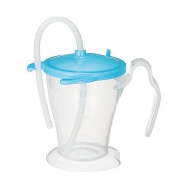 （まとめ）オオサキメディカル プラスハートベッド柵にも掛けられる ストローカップ ブルー 250ml 1個(×20セット)