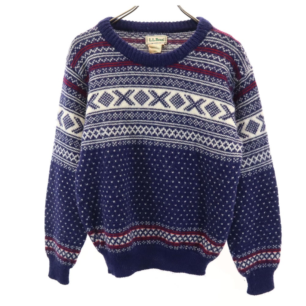 80s ノルウェー製 ヴィンテージ フェアアイル柄 長袖 セーター M ネイビー ニット レディース 7,317円