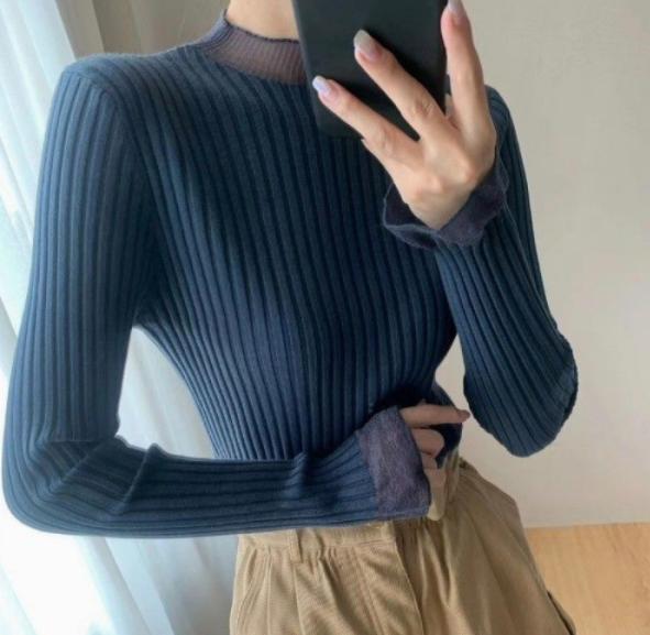 アンダーウェア レディース しい ハイネック い フレア袖 ニットカーディガン