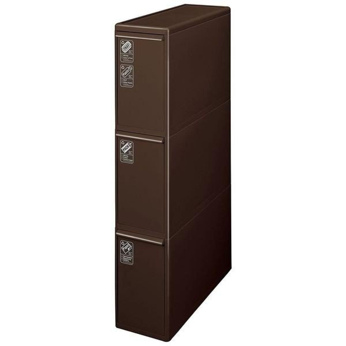 【在庫有・即納】ライクイット(like-it) フタ付きゴミ箱　分別引出しステーションスリム３段　４２Ｌ　幅170mm　ブラウン