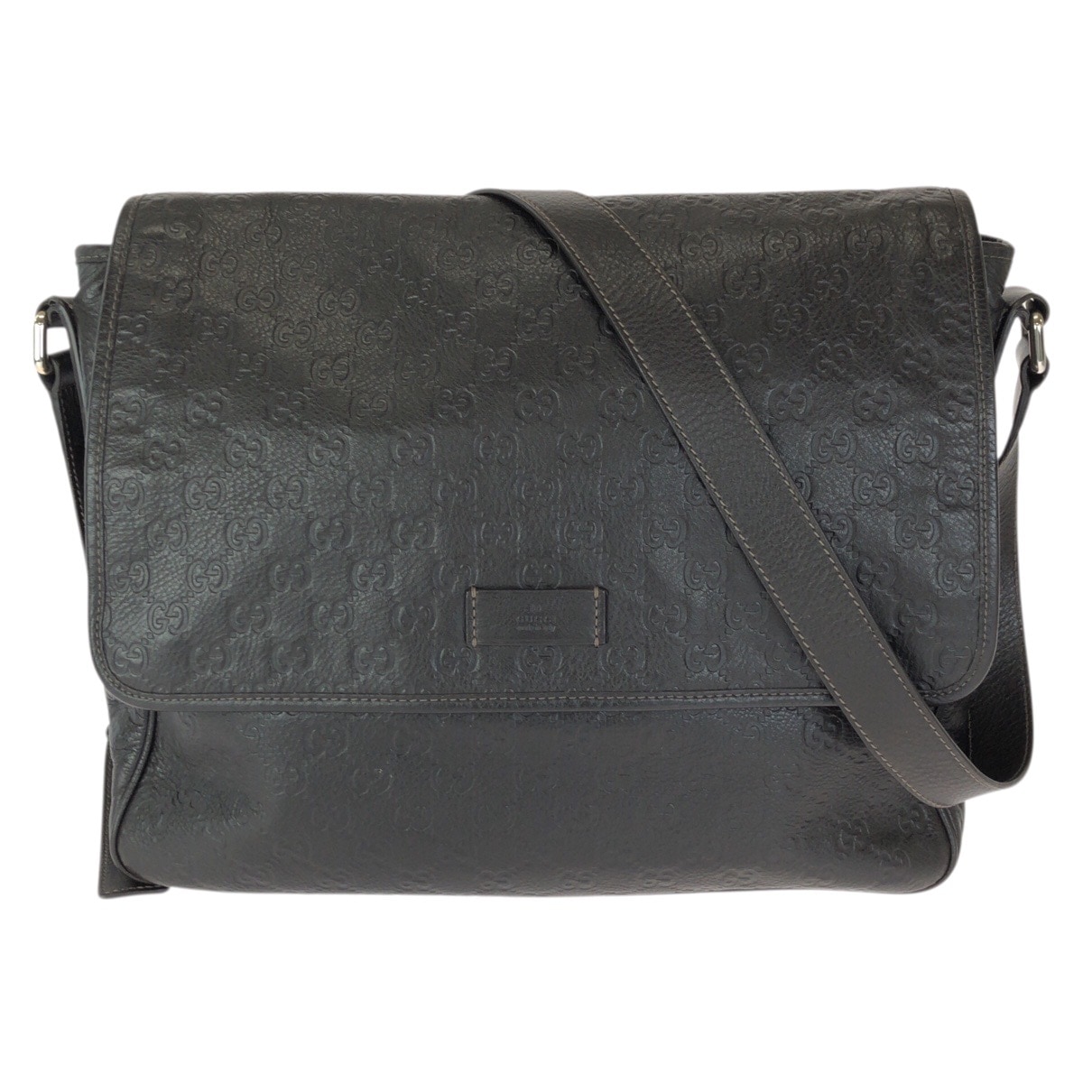 美品 グッチシマ ダークブラウン シルバー金具 レザー 223665 ショルダーバッグ メッセンジャーバッグ メンズ 601255