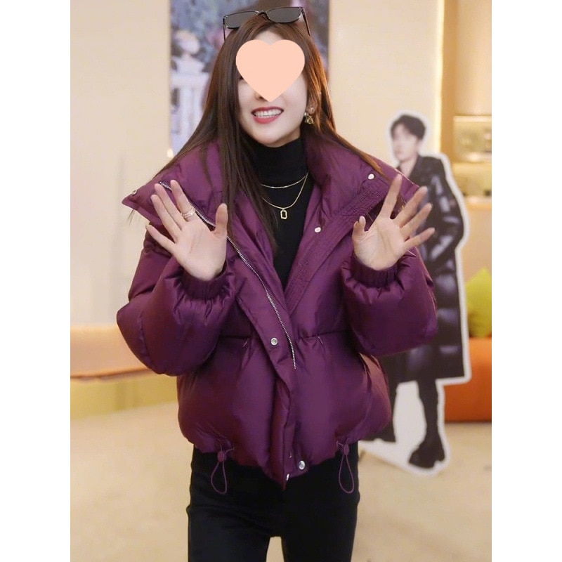 フード付き服女性 2025 ファッションパフスモールパン服ホワイトダックダウンショートジャケット