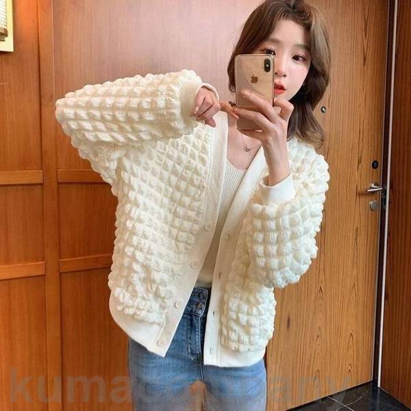 トップス カーディガン ワッフル 羽織り レディース きれいめ カジュアル おしゃれ 長袖 大人 可愛い フェミニン Vネック シンプル 体型カバー ゆったり 韓国 ホワイト 白 ブラック 黒 春 秋