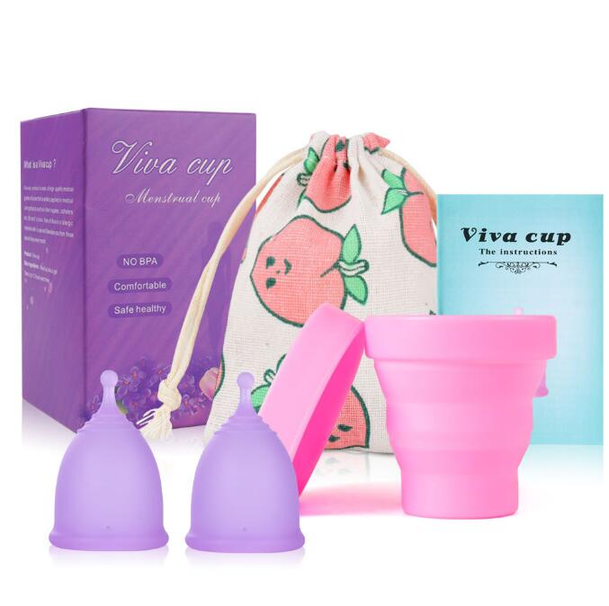 【まとめ買い価格 10セット1配送】女性のウェルネスをサポートムーンカップ シリコン製の月経カップセット　繰り返し使用 2S2L+vivaセット包装+ピンク折り畳みカップ
