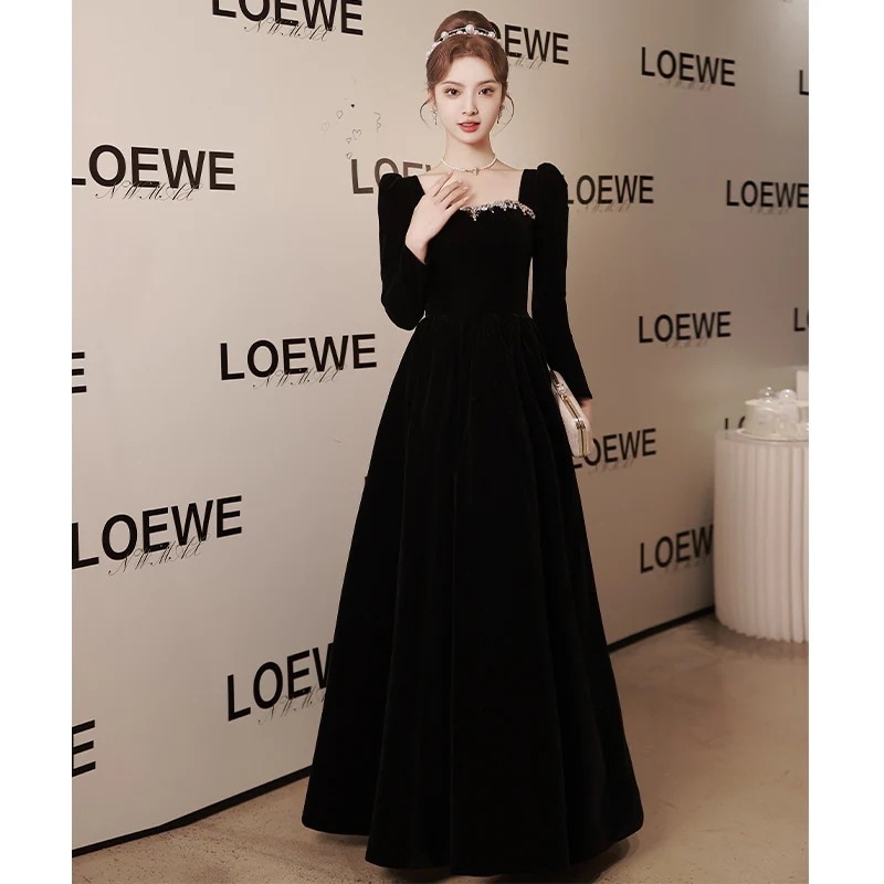 ワンピースドレスドレス2025気質ベルベットスプリングスタイル長いスリーブハイエンド感覚