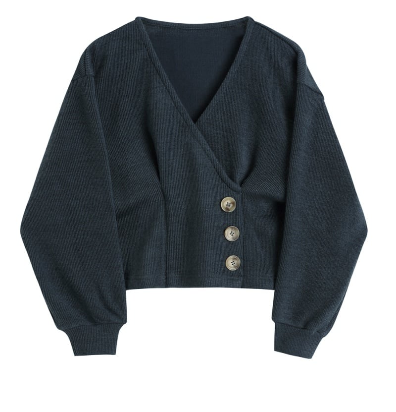 レディース ニット セーター ボタン Vネック 長袖 萌え袖 ヴィンテージ シンプル ママ