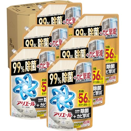 アリエール 洗濯洗剤 液体 洗濯槽まるごと除菌＋カビ撃減 スッキリひかえめな香り 詰め替え 1400g×6袋 [ケース品]