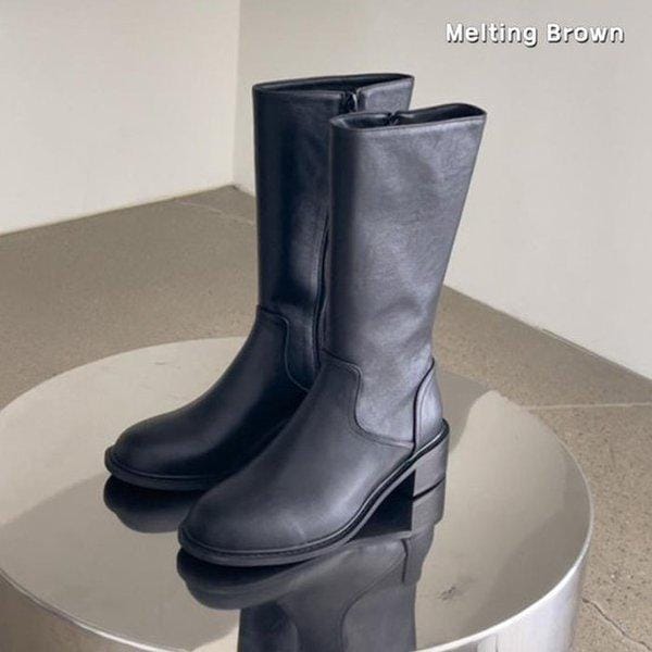 女性用クラシックミドルブーツ 秋 ブラックブーツ