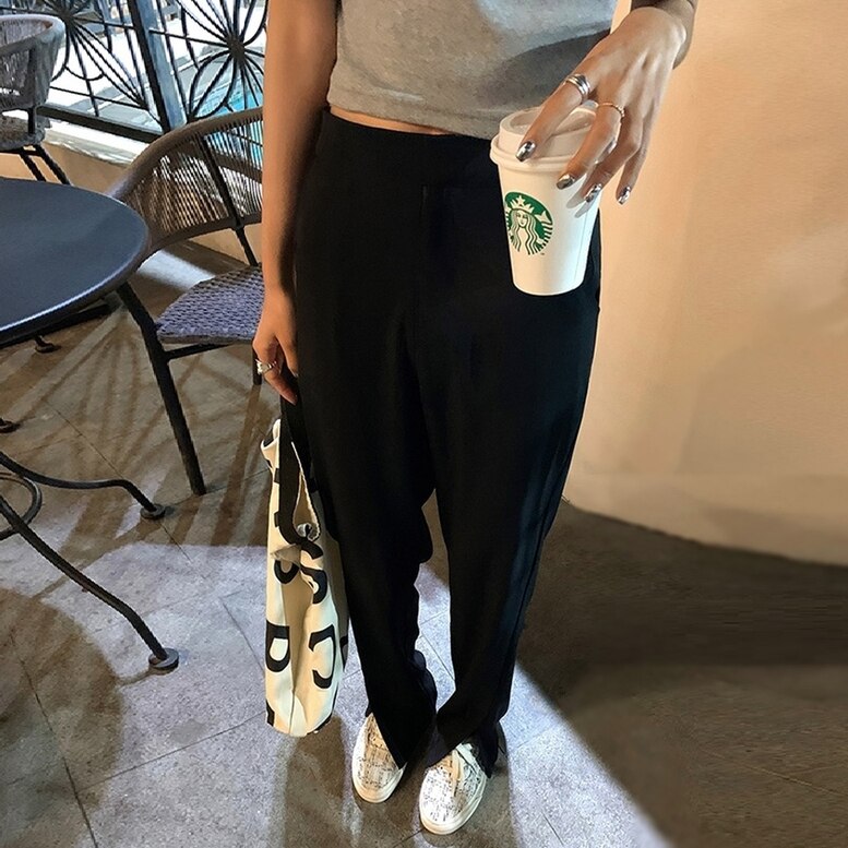 2color レディース 裾スリットテーパードパンツ ストレッチパンツ ボトムス パンツ ストレート
