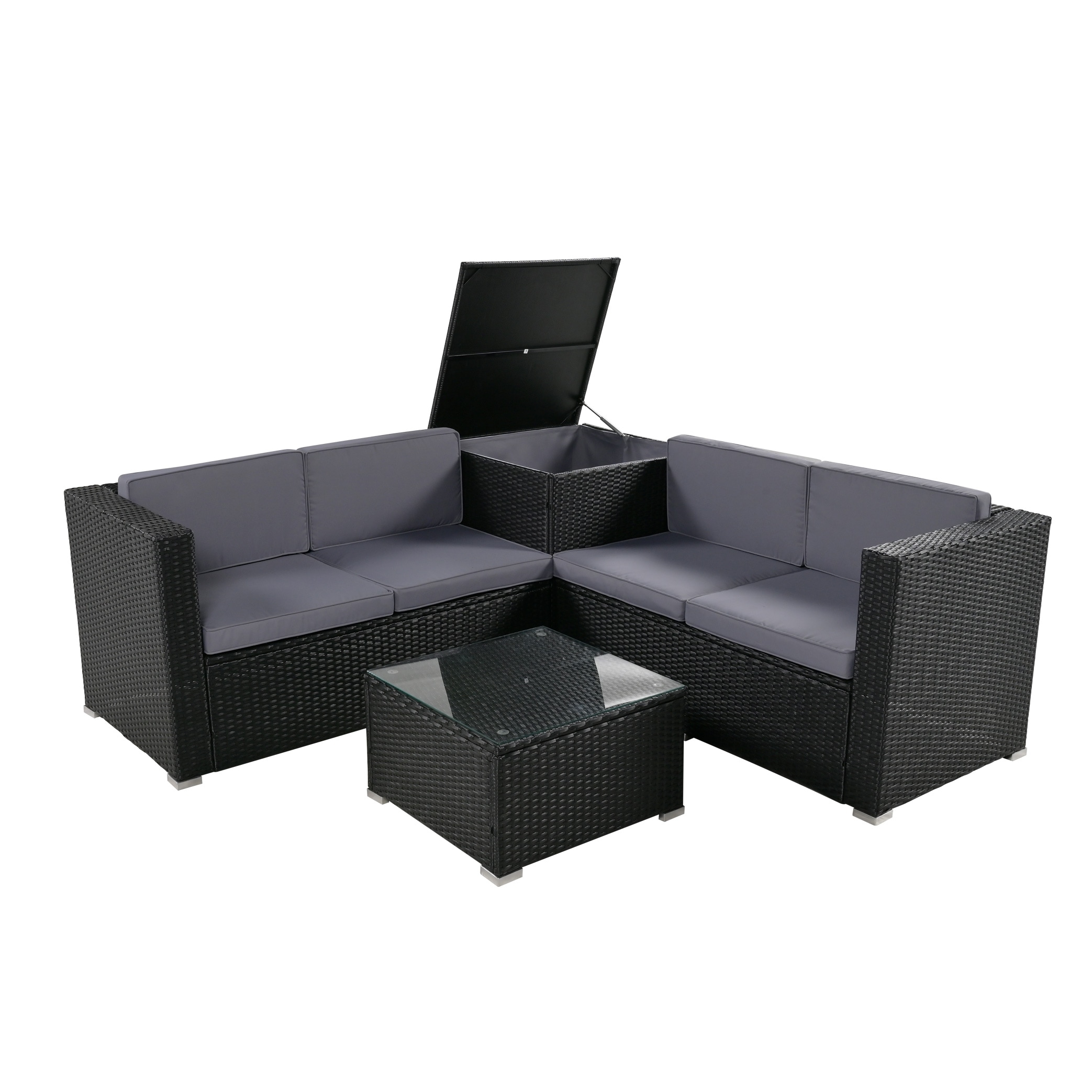 ガーデンファニチャー 4点 収納付き ガーデン クッション付き ラタン調 家具 アウトドア ソファーセット ホテル カフェ ベランダ 高級 おしゃれ【グレー】 38,305円