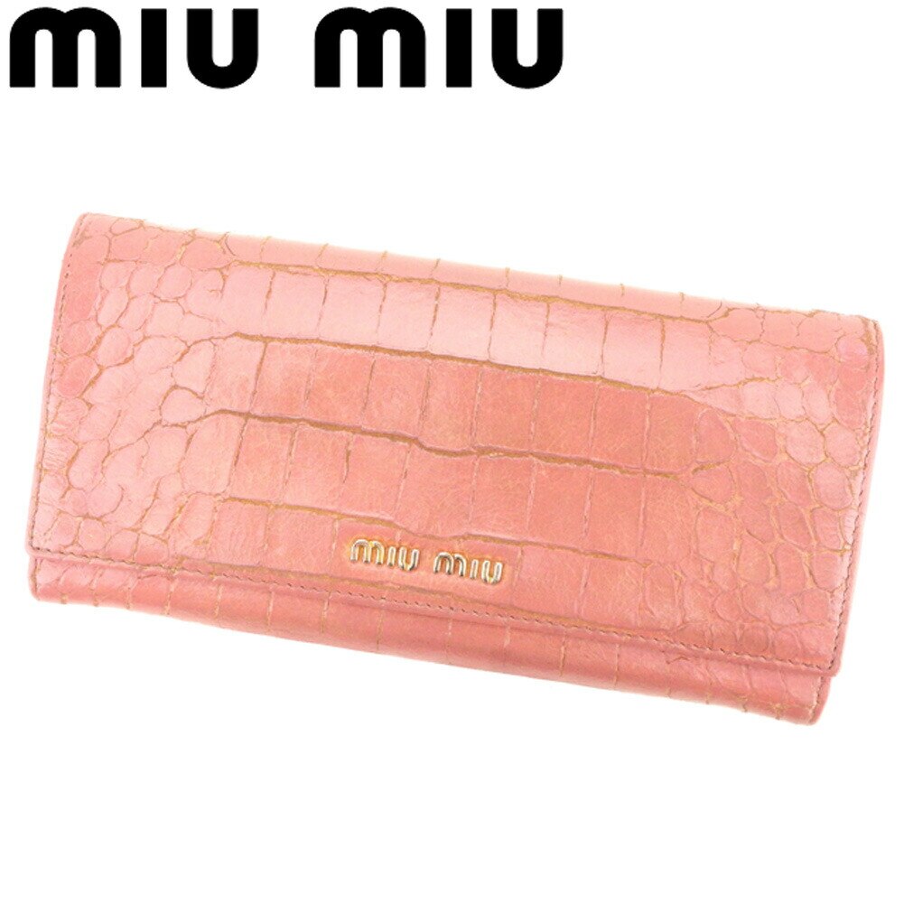 長財布 ファスナー付き 長財布 クロコダイル型押し ピンク 中古