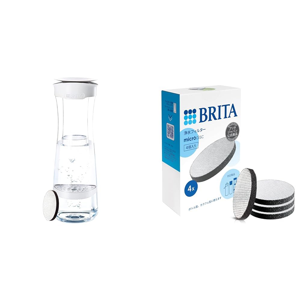 【セット買いブリタ 浄水器 カラフェ ろ過水容量0.34L 全容量1.3L マイクロディスクカートリッジ 1個付【日本正規品】+ ブリタ 交換用 浄水 マイクロディスクカートリッジ 4個セット ボトル