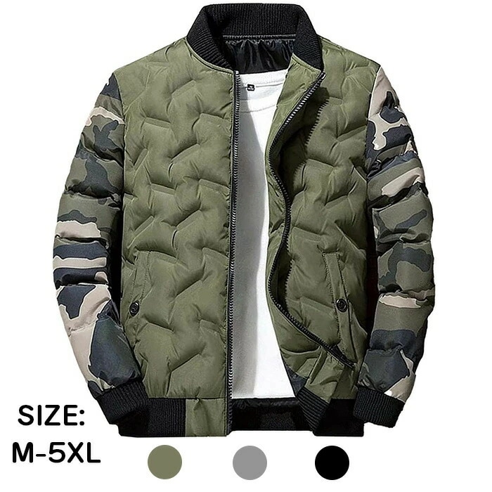 コート メンズ 冬服 中綿入り ブルゾン 迷彩 バイカラー 配色 ダウンジャケット ジャンパー 防風