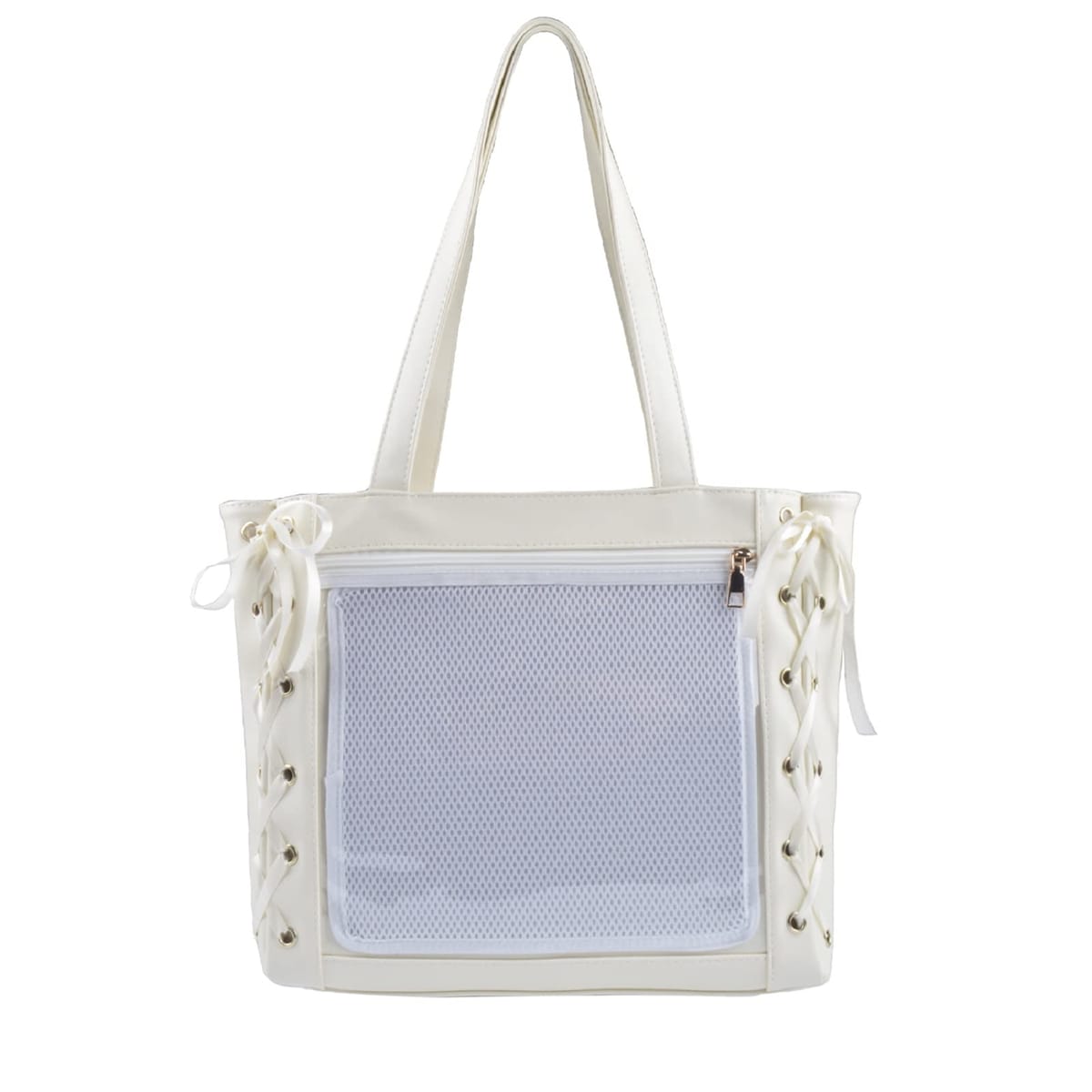 [CAWKAY] 痛バッグ トートバッグ 痛バ レースアップ バック 鞄 缶バッジ 痛バック いたば いたばっぐ デコ 透明 クリアバッグ