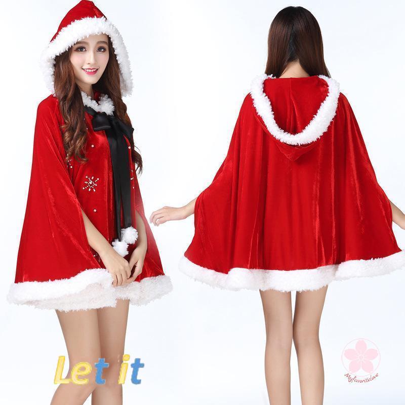 クリスマス衣装 レディース マント+ショートパンツ 2点セットサンタ服装 演出服 コスム 演出服 コスム 可愛い マント ポンチョ 帽子 イベント