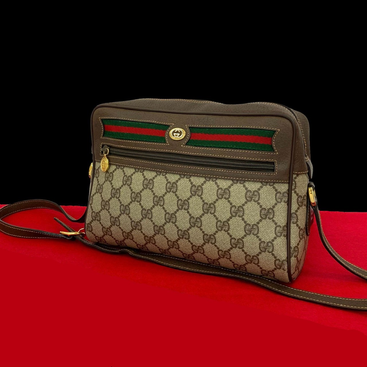 ヴィンテージ シェリーライン GG ロゴ 金具ショルダーバッグ レザー PVC ブラウン 27657