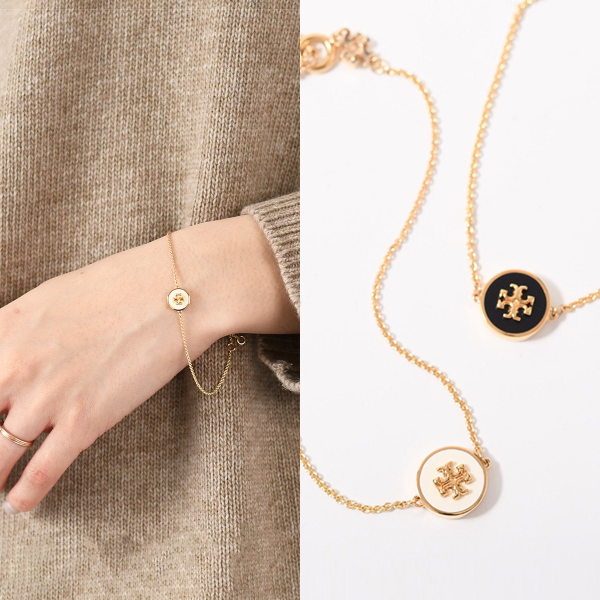 アクセサリー キラ エナメル チェーン ブレスレット 90284 レディース ゴールド ブラック アイボリー ロゴ