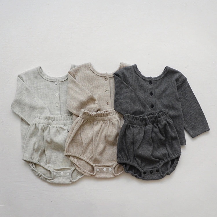 赤ちゃんの上下セット，男の子と女の子の春秋カラー紗華夫格長袖カーディガン+半ズボンの両面2枚セット，ベビー服 上下セット