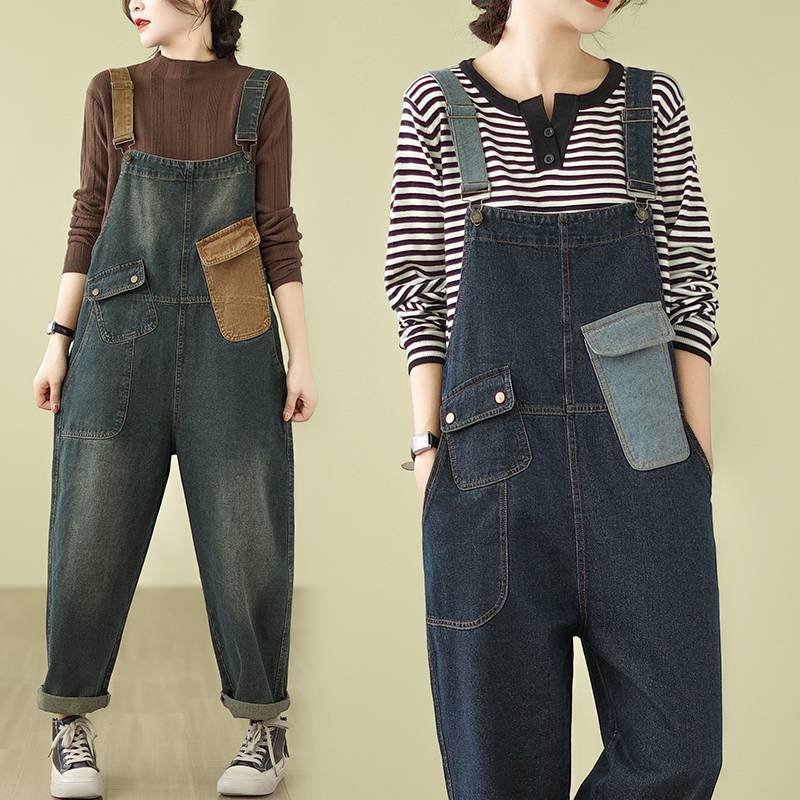 コーデ完成！サロペット日韓 デニム サロペット ワイドパンツ カジュアル ゆったり オーバーオール デニム 無地 ズボン 薄手 ロング ノースリーブ 5,329円