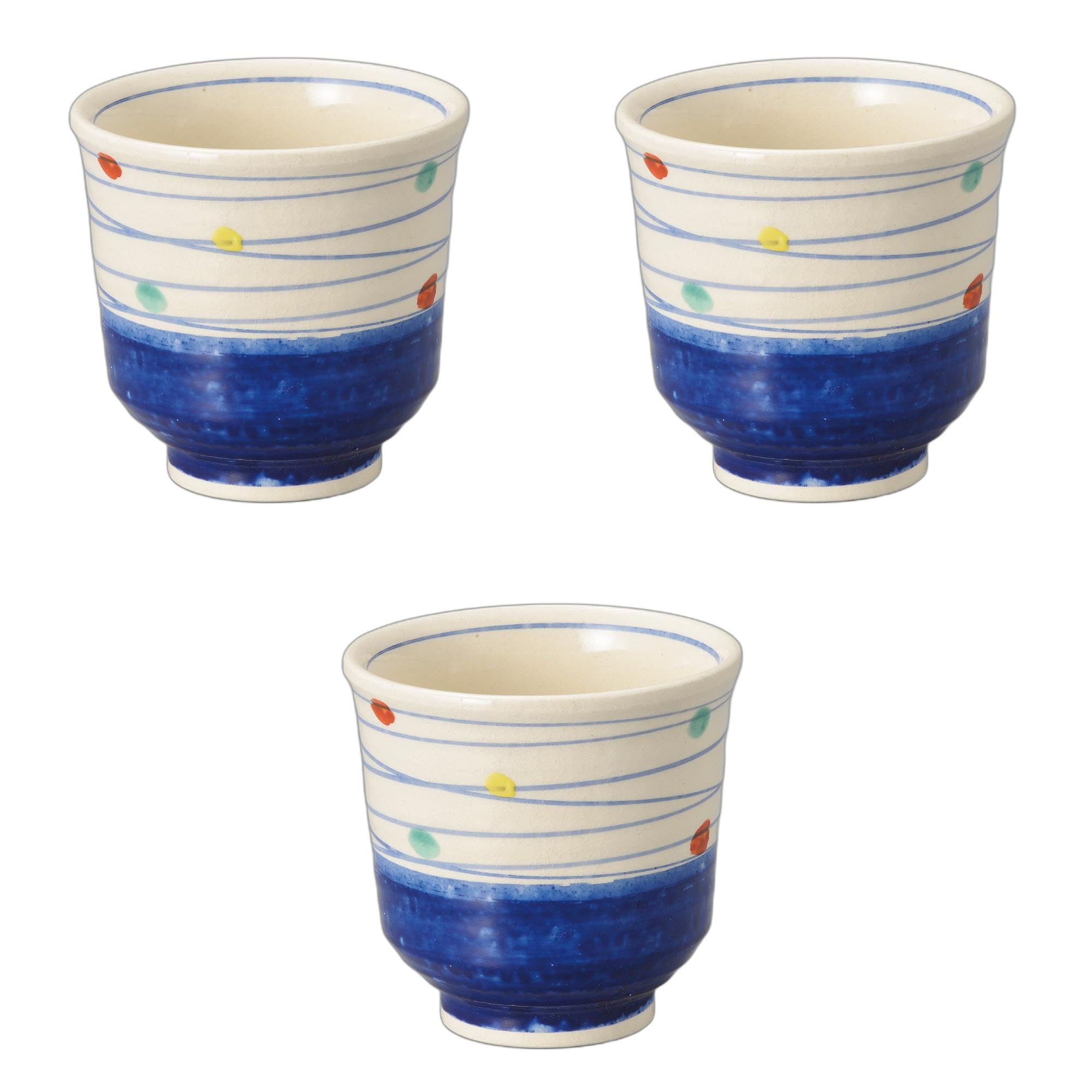 セトモノホンポ(Setomonohonpo) 3個セット 乱点湯呑 青（大） [ 8.6×8.2cm ] 湯呑陶磁器