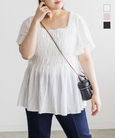 大きいサイズ レディース LL 3L 4L XL XXL XXXL CLETTEオリジナルサイドレースアップシャーリングブラウス