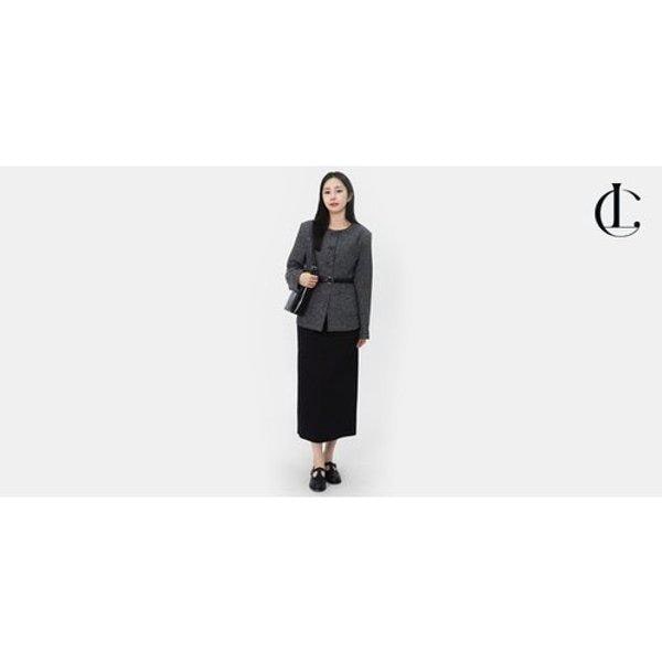女性のゲストルック 会社員 ノーカラー ショルダーパッド ツイードジャケット LCC010