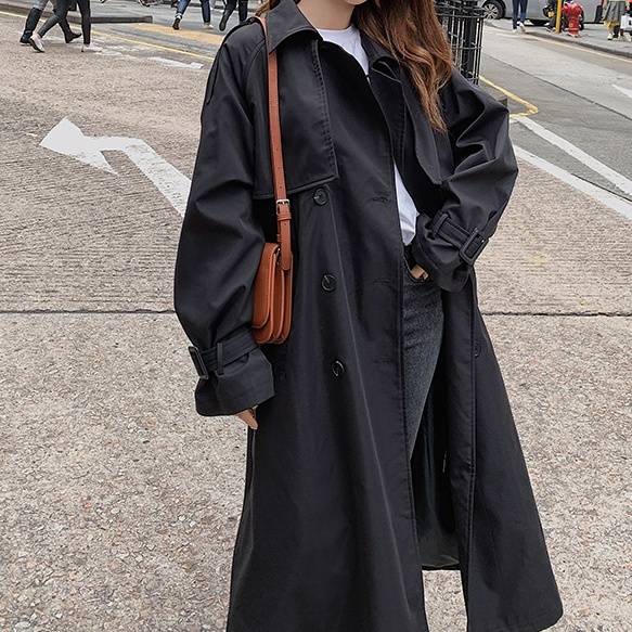レディース アウター コート ロングコート トレンチコート 膝下 ダブルボタン ベルト付き タック