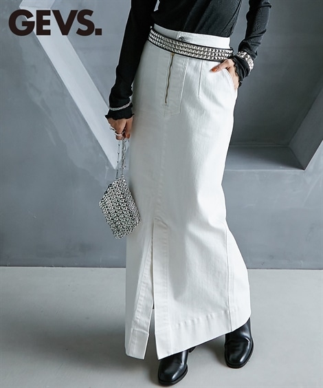 ロングスカート 大きいサイズ フロントジップデニムマキシタイトスカート GEVS.