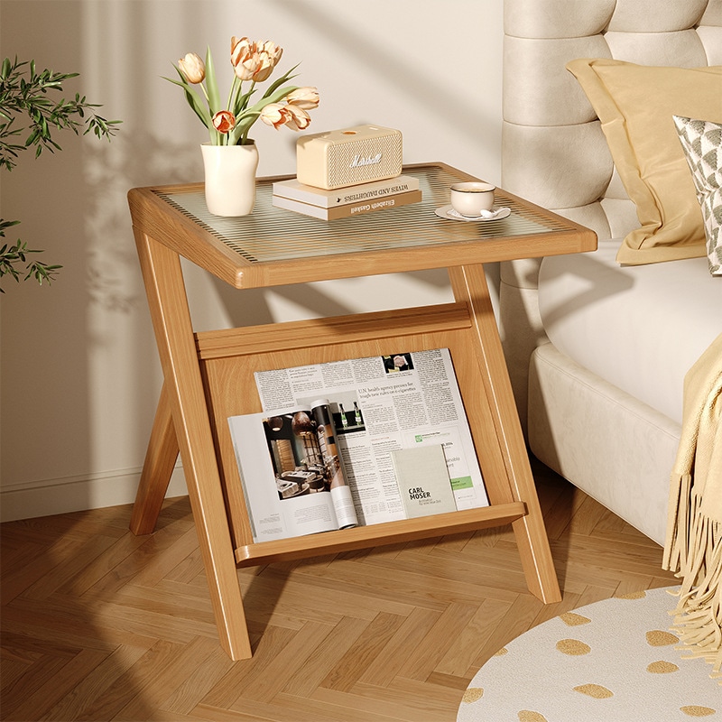 11 ソリッドウッドベッドサイドリビングルームソファログシンプルモダンレジャーラック日本語の小さなサイドテーブル r n2
