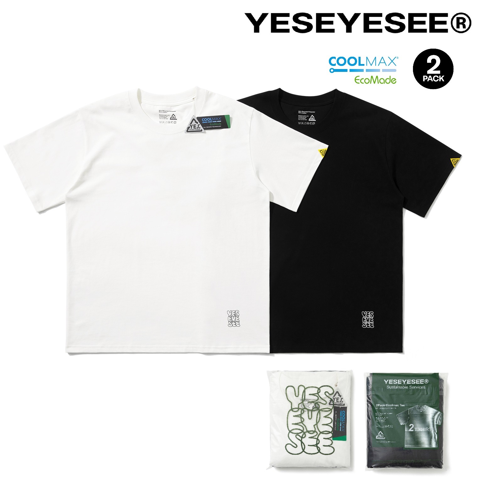 2pack Coolmax Tee Multi Tシャツ 新商品 韓国ファッション 韓国人気 男女共用 日常服 ストリートファッション カップルアイテム 夏ファッション 学生ファッション