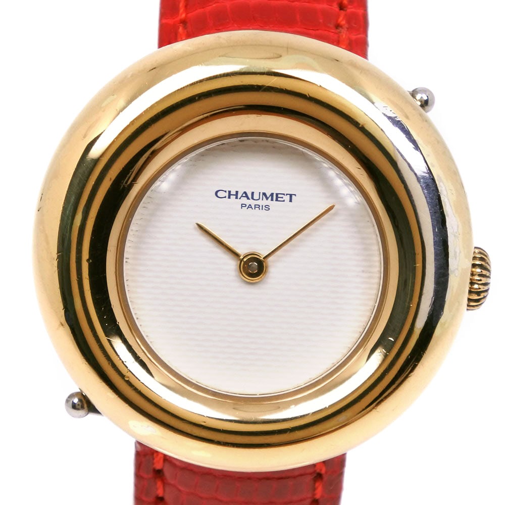 Chaumet ショーメ アノー 腕時計 シルバー925 リザード 赤 ゴールド クオーツ アナログ表示 レディース 白文字盤 中古品