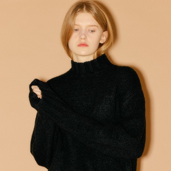 ゼネラルアイデア ボールドリップ ハーフネック ニット BLACK S22W06112