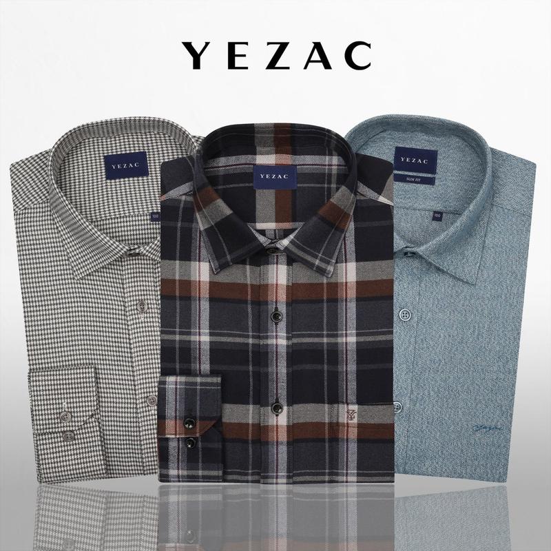 長袖スリムフィット 暖かくソフトな起毛シャツコレクション YJEWBS176_s