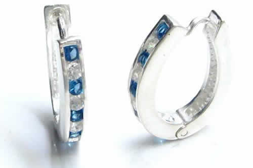 パヴェジュエル（ブルー） スナップピアス 1ペア販売 両耳 ワンタッチ 中折れ式 装着簡単 シルバー925 リングピアス 本物の銀 プレゼント 男性 女性 ヒンジ 20G pc-00-00099xx