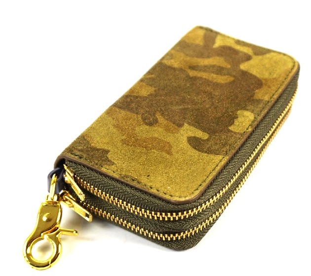 【新規OPEN】【期間限定セール】【激安】【新品未使用】牛革スエード加工　大流行の迷彩アーミー柄　男女兼用　ダブルファスナーモデル　マルチキーウォレット　BS-1783　グリーン 5,502円