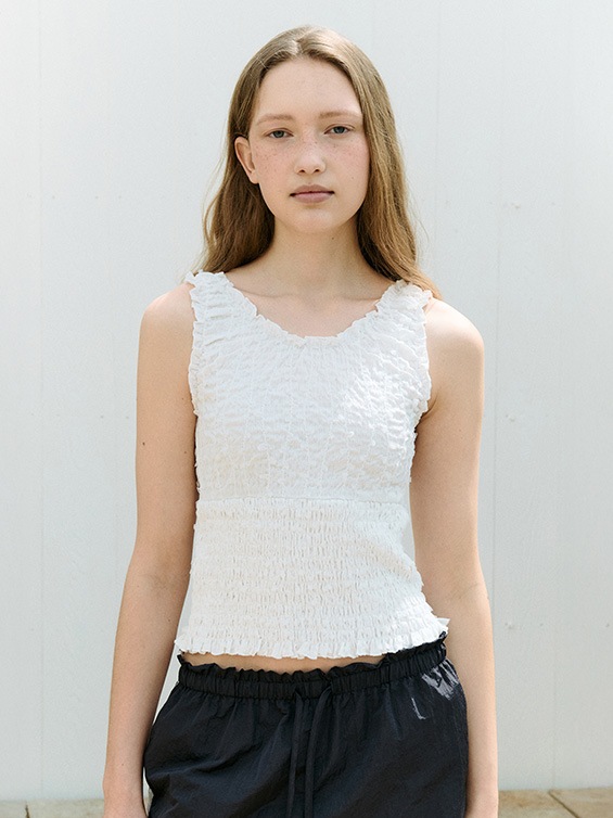 SMOCKING SHIRRING BLOUSE WHITE