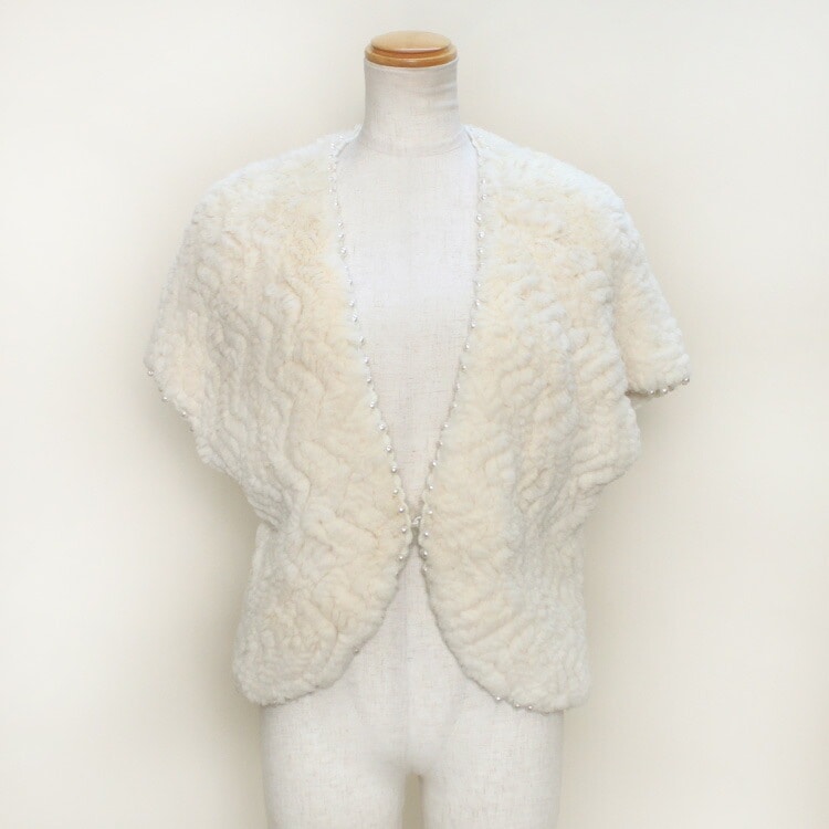 パールビーズ付 レッキスラビット ファー 半袖 ボレロ ホワイト ジャケット パーティ 結婚式 二次会 送料無料 レディース ギフト プレゼント